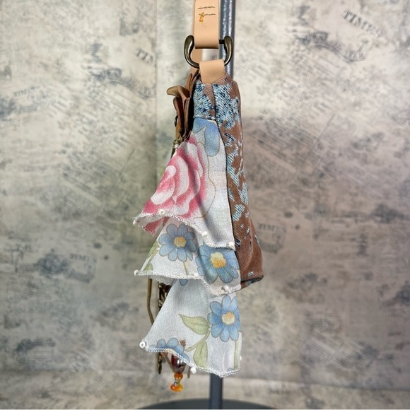 Mary Frances Floral Ruffle Beaded Shoulder Bag Boho Style - Picture 5 of 12